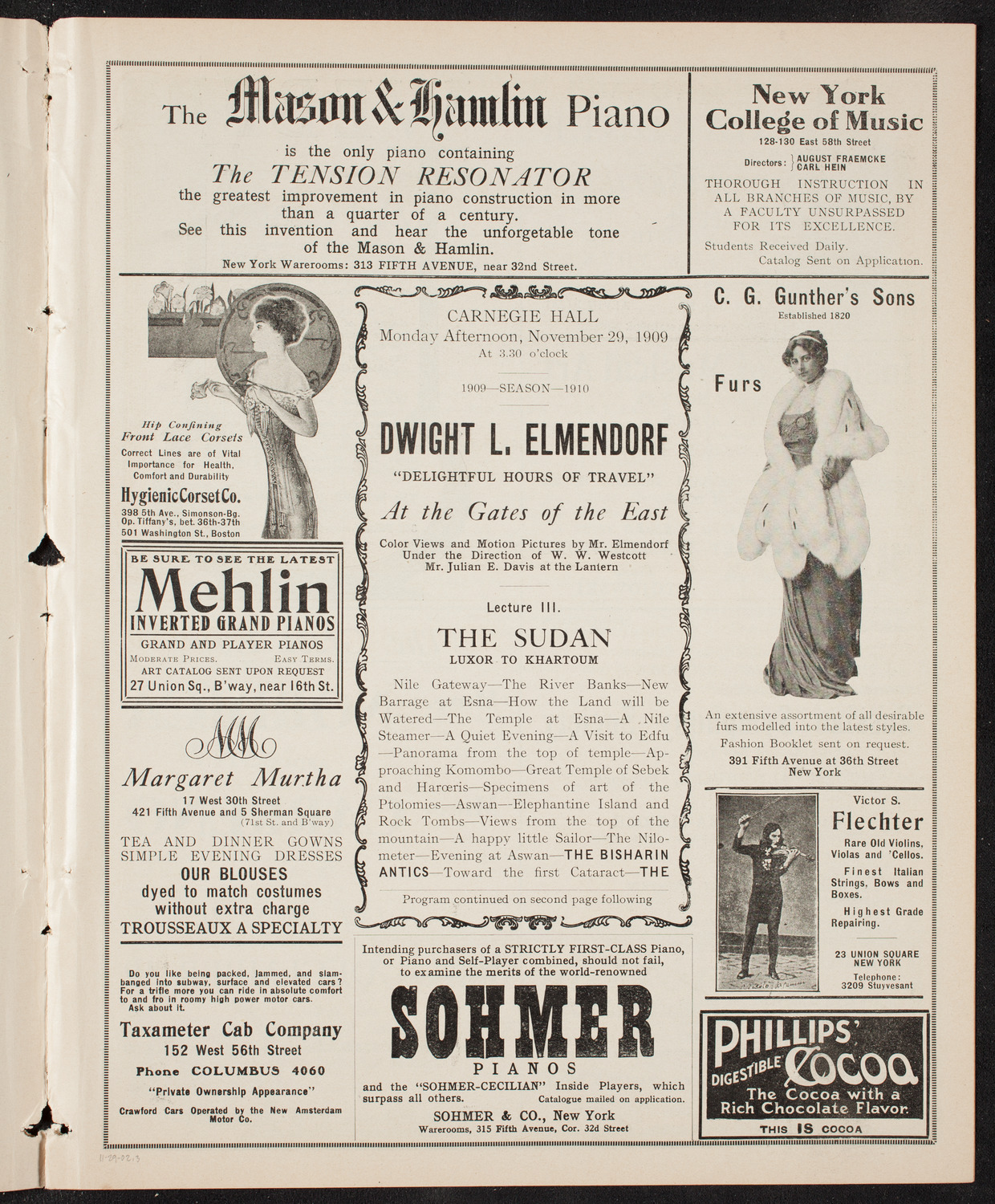 Elmendorf Lecture: At the Gates of the East, November 29, 1909, program page 5