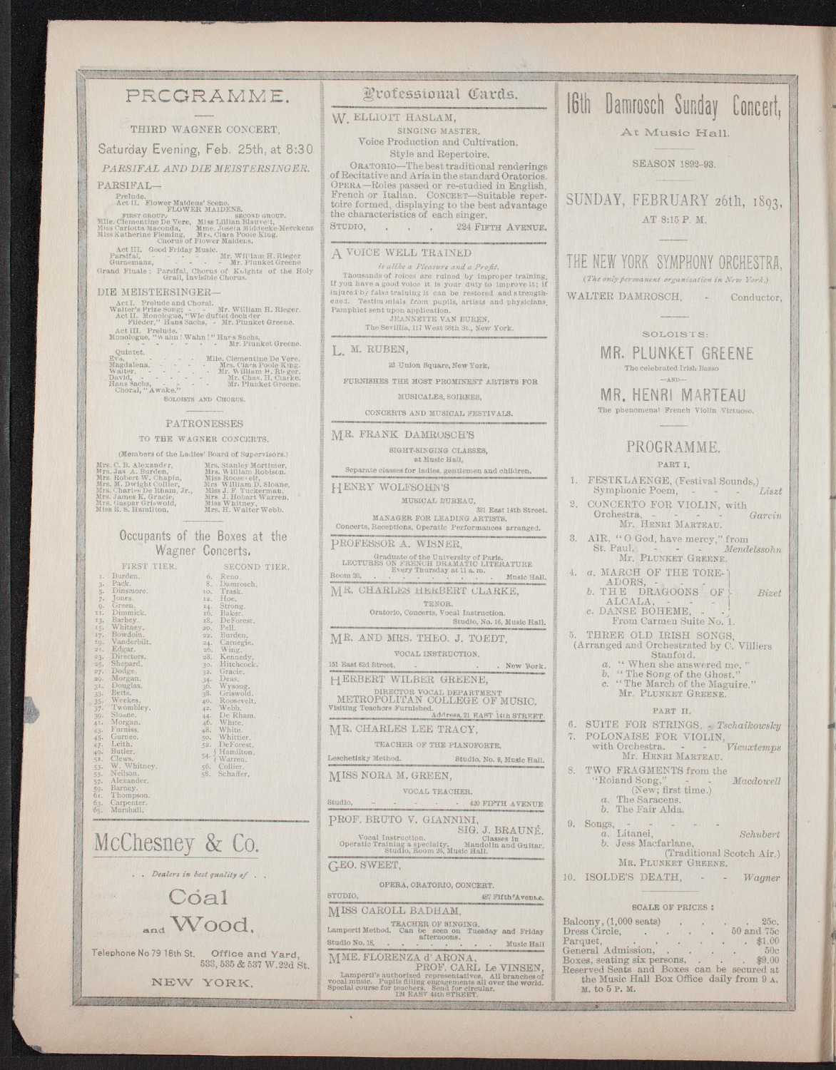 Ignacy Jan Paderewski, Piano, February 25, 1893, program page 2