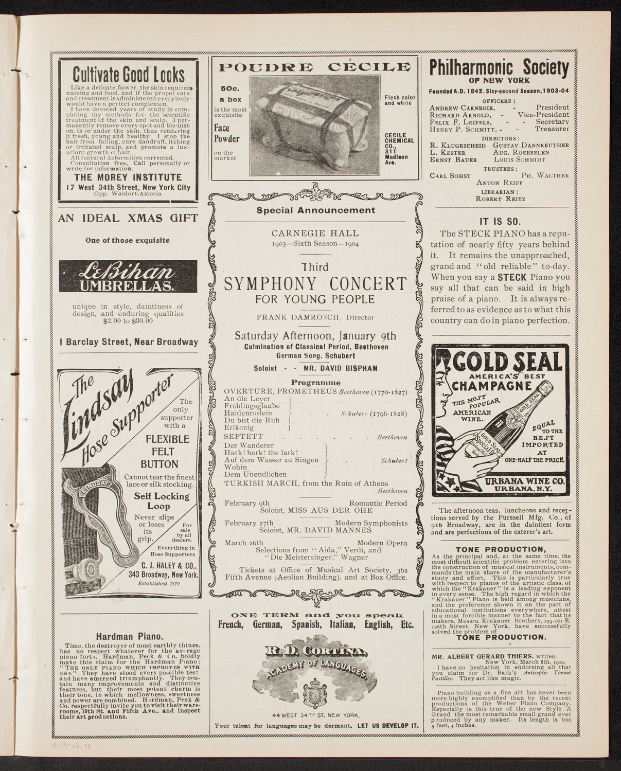 New York Philharmonic, December 19, 1903, program page 9
