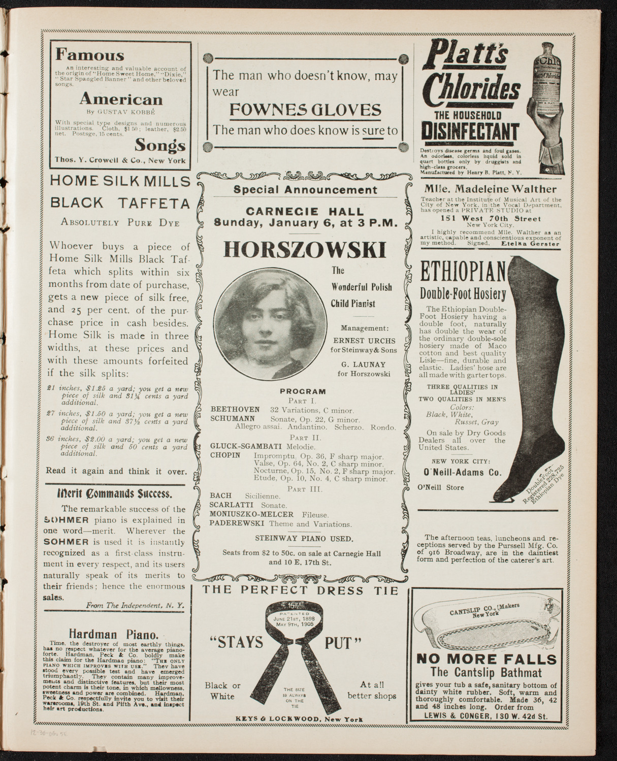 Mieczyslaw Horszowski, Piano, December 30, 1906, program page 9