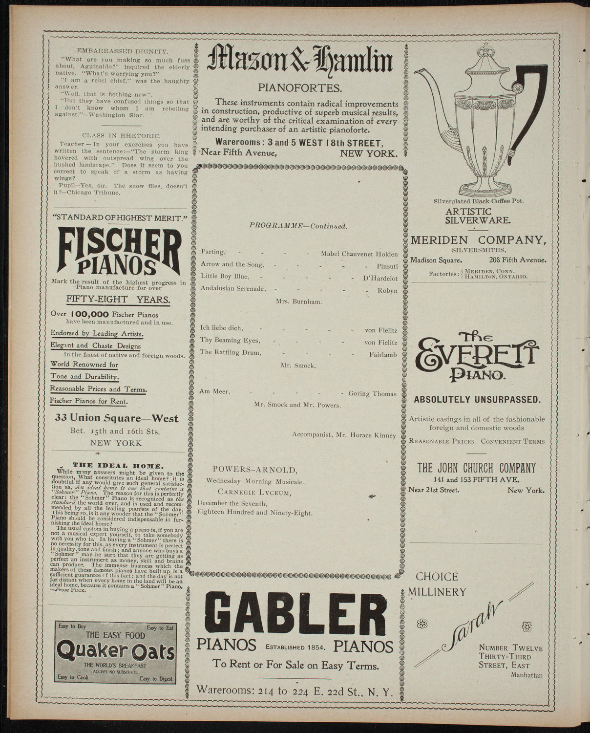 Powers-Arnold Wednesday Morning Musicale, December 7, 1898, program page 6