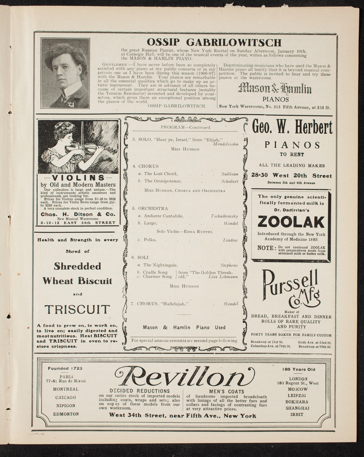 People's Choral Union with the Music School Settlement Orchestra, January 3, 1909, program page 7