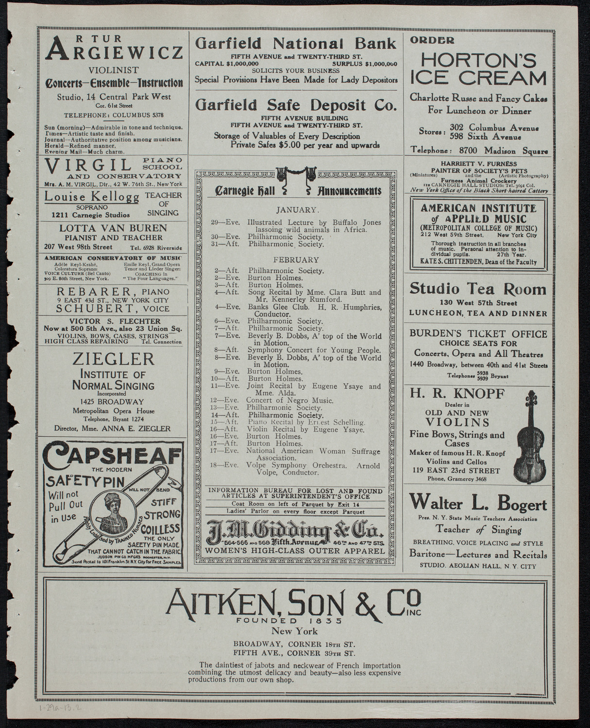 Motion Picture Lecture by Col. Charles J. "Buffalo" Jones, January 29, 1913, program page 3