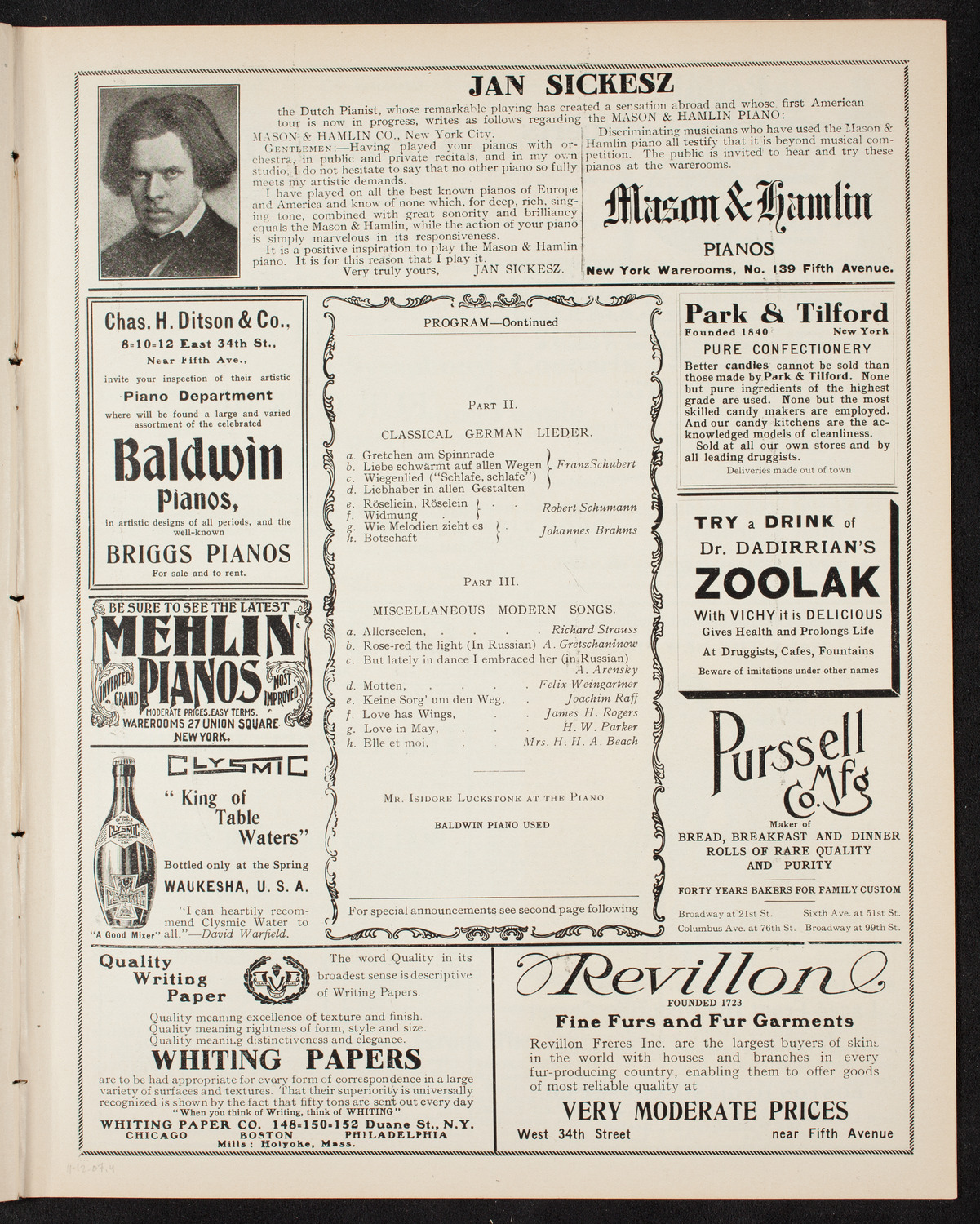 Marcella Sembrich, Soprano, November 12, 1907, program page 7
