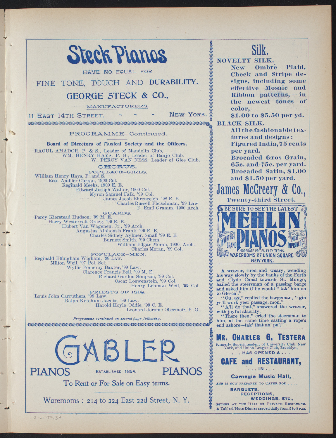 Columbia College Musical Society, February 20, 1897, program page 5