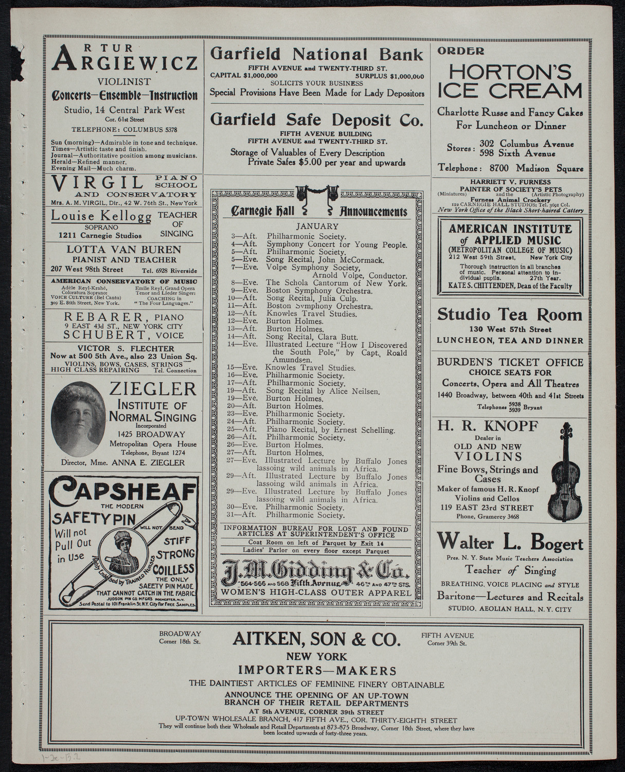 New York Philharmonic, January 2, 1913, program page 3