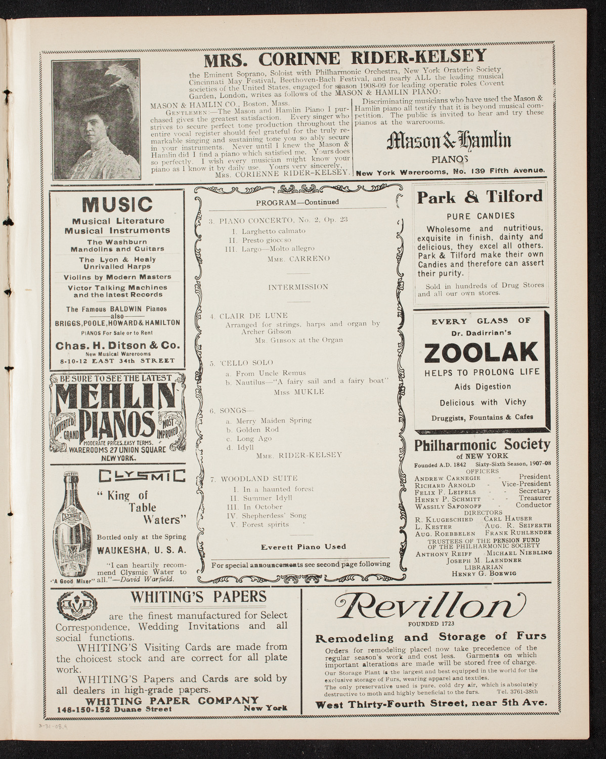 MacDowell Memorial Concert, March 31, 1908, program page 7