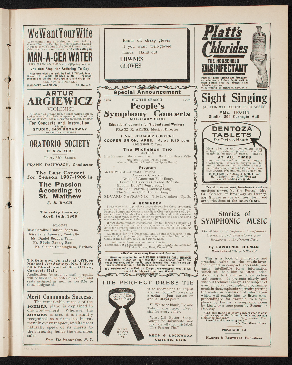 People's Symphony Concert, March 27, 1908, program page 9