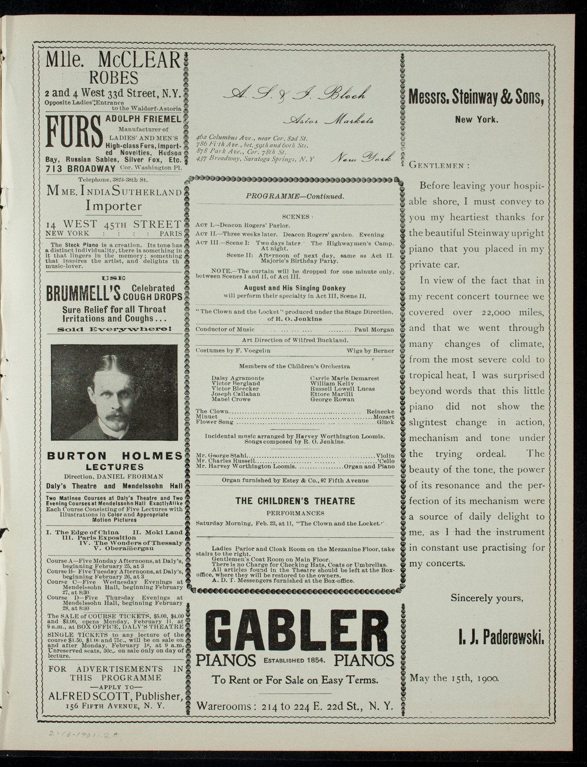 The Children's Theatre, February 16, 1901, program page 3