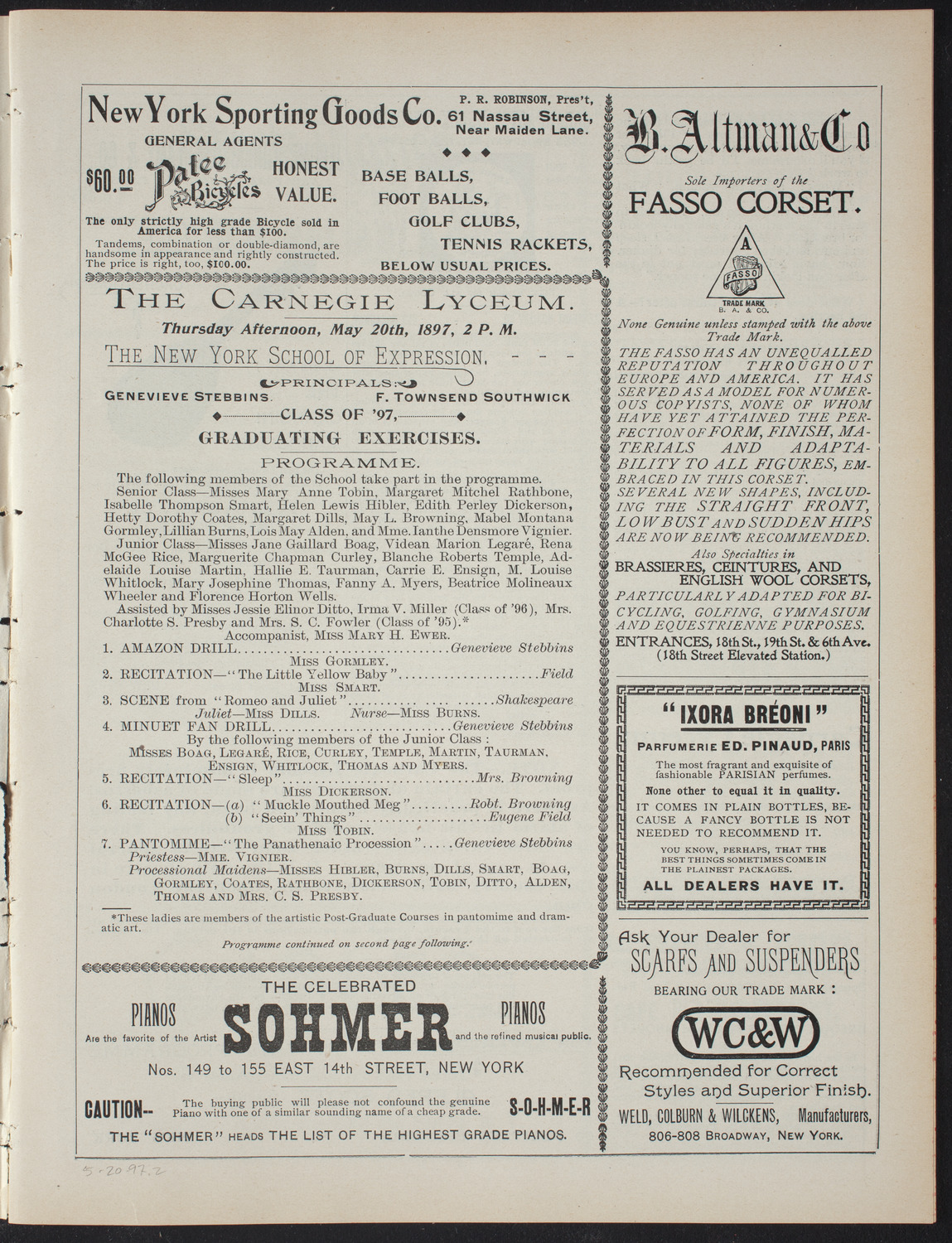 Graduation: New York School of Expression, May 20, 1897, program page 3