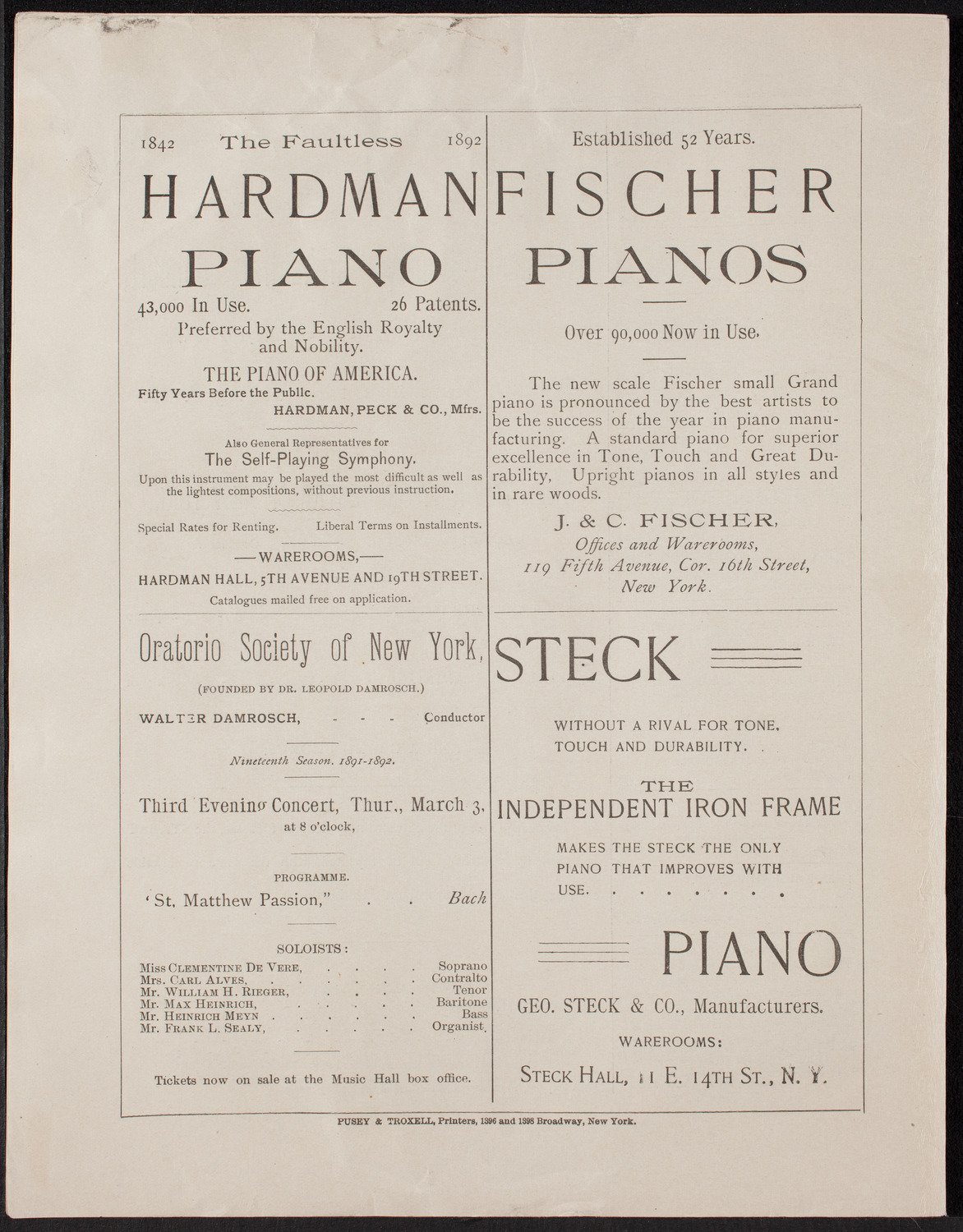 Oratorio Society of New York, March 1, 1892, program page 12