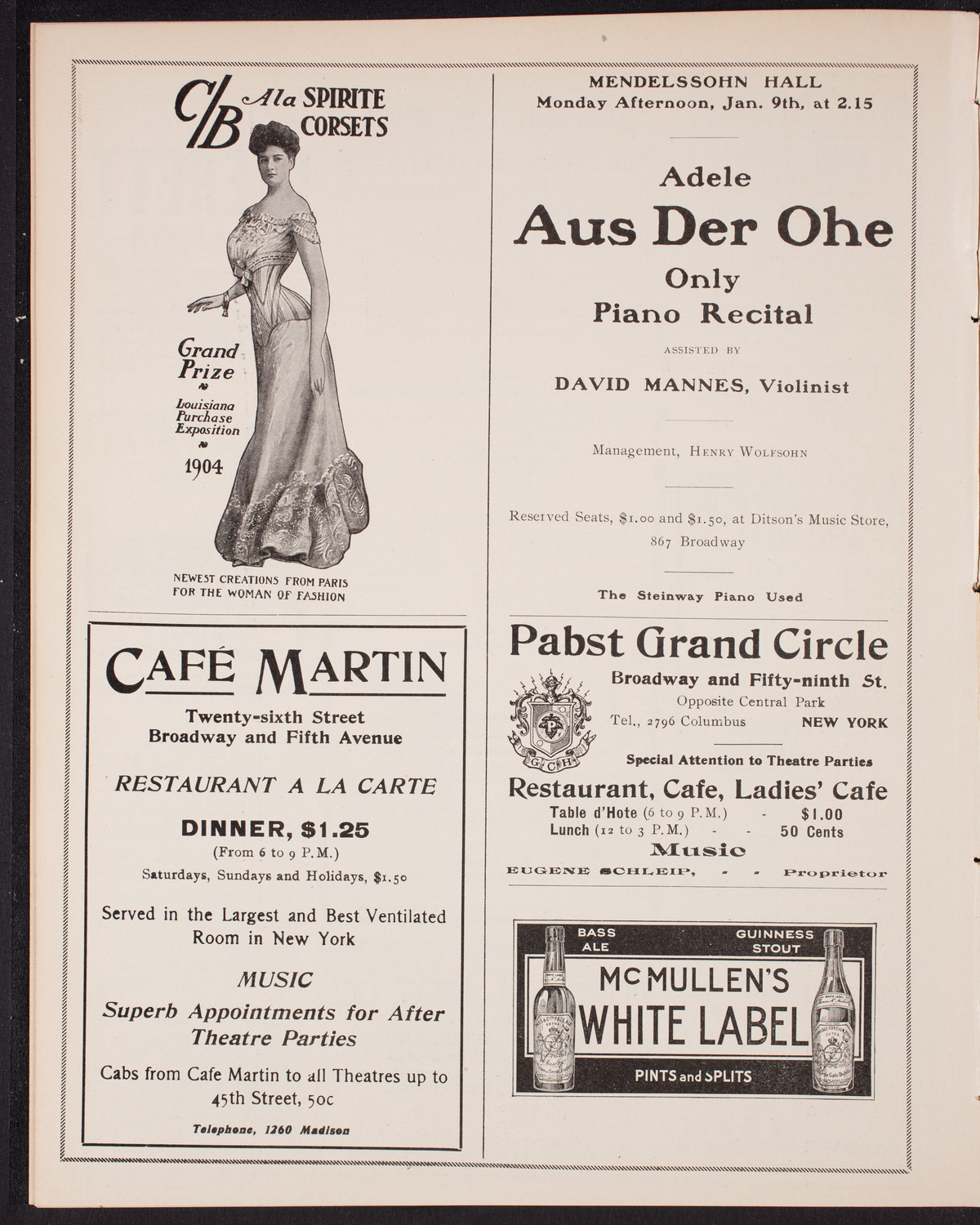 New York Symphony Orchestra, January 8, 1905, program page 8
