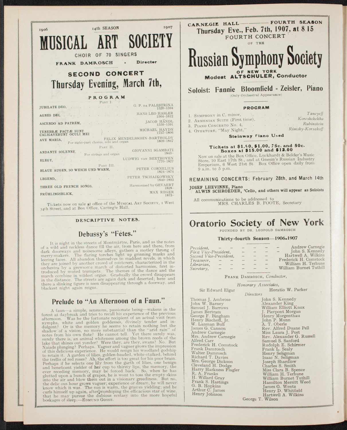New York Symphony Orchestra, January 19, 1907, program page 10