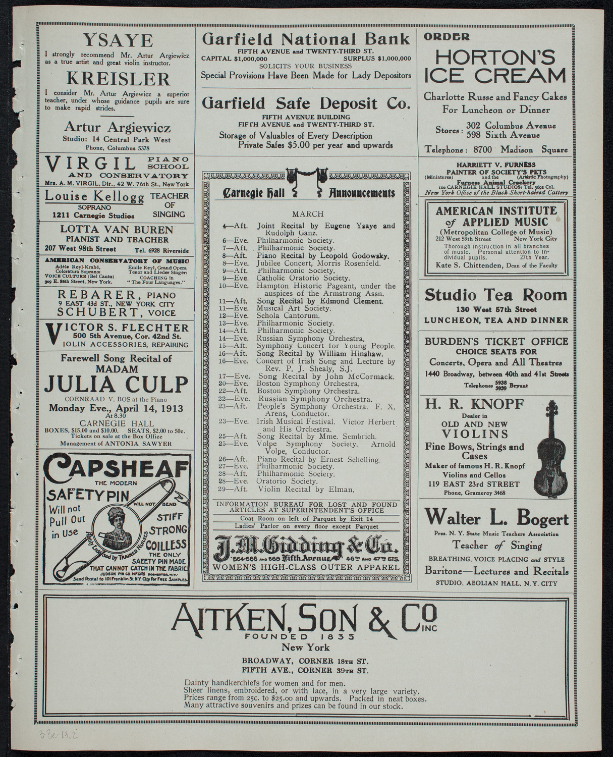 Clara Butt and Kennerley Rumford, March 3, 1913, program page 3