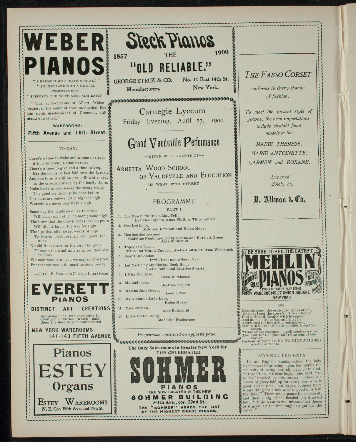 Grand Vaudeville Performance Given by Students of Arnetta Wood School of Vaudeville and Elocution, April 27, 1900, program page 2