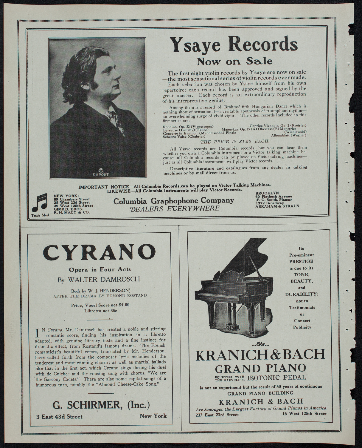Eugène Ysaÿe, Violin, and Rudolph Ganz, Piano, March 4, 1913, program page 6