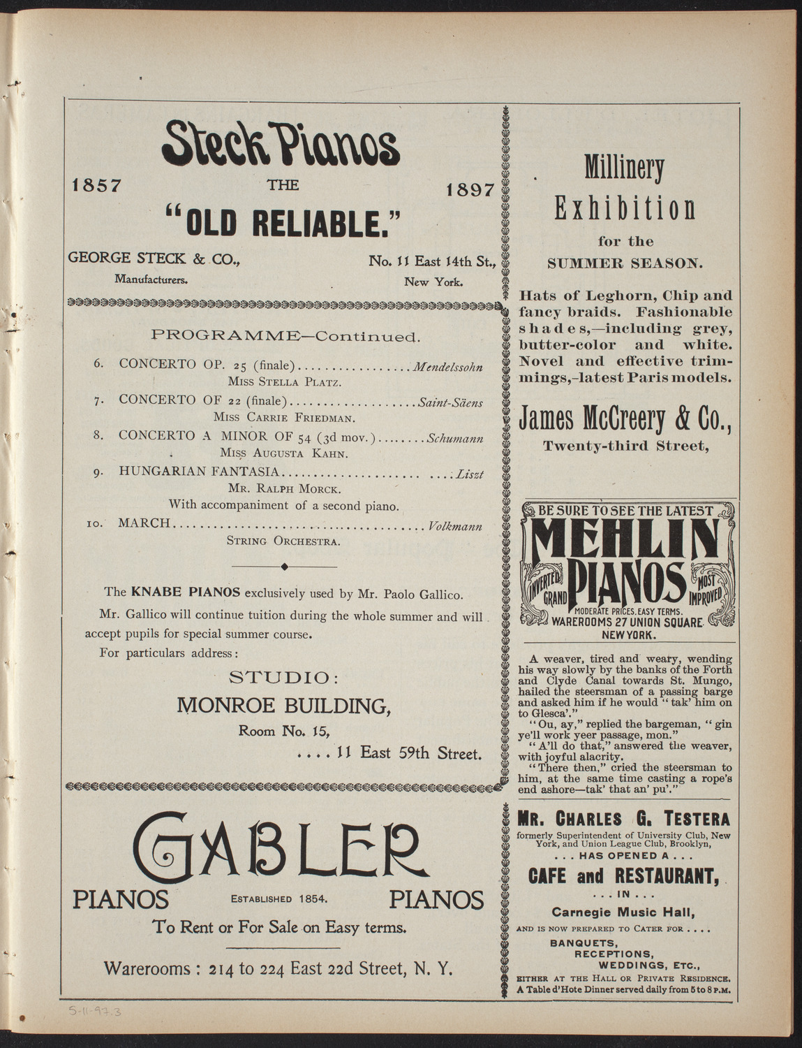 Paolo Gallico and Students, May 11, 1897, program page 5