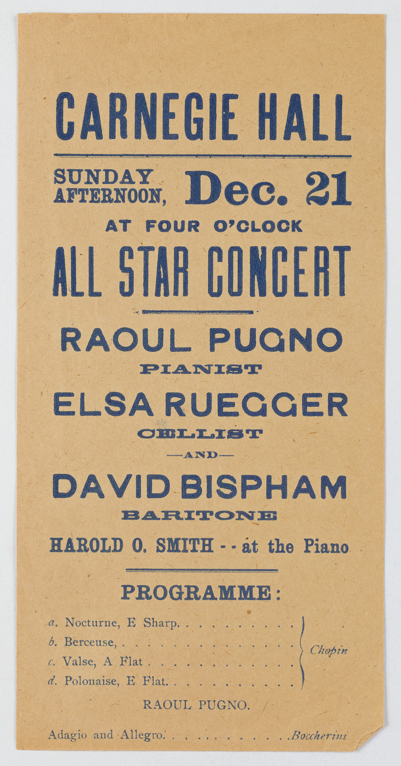 Raoul Pugno/ Elsa Ruegger/ David Bispham, December 21, 1902