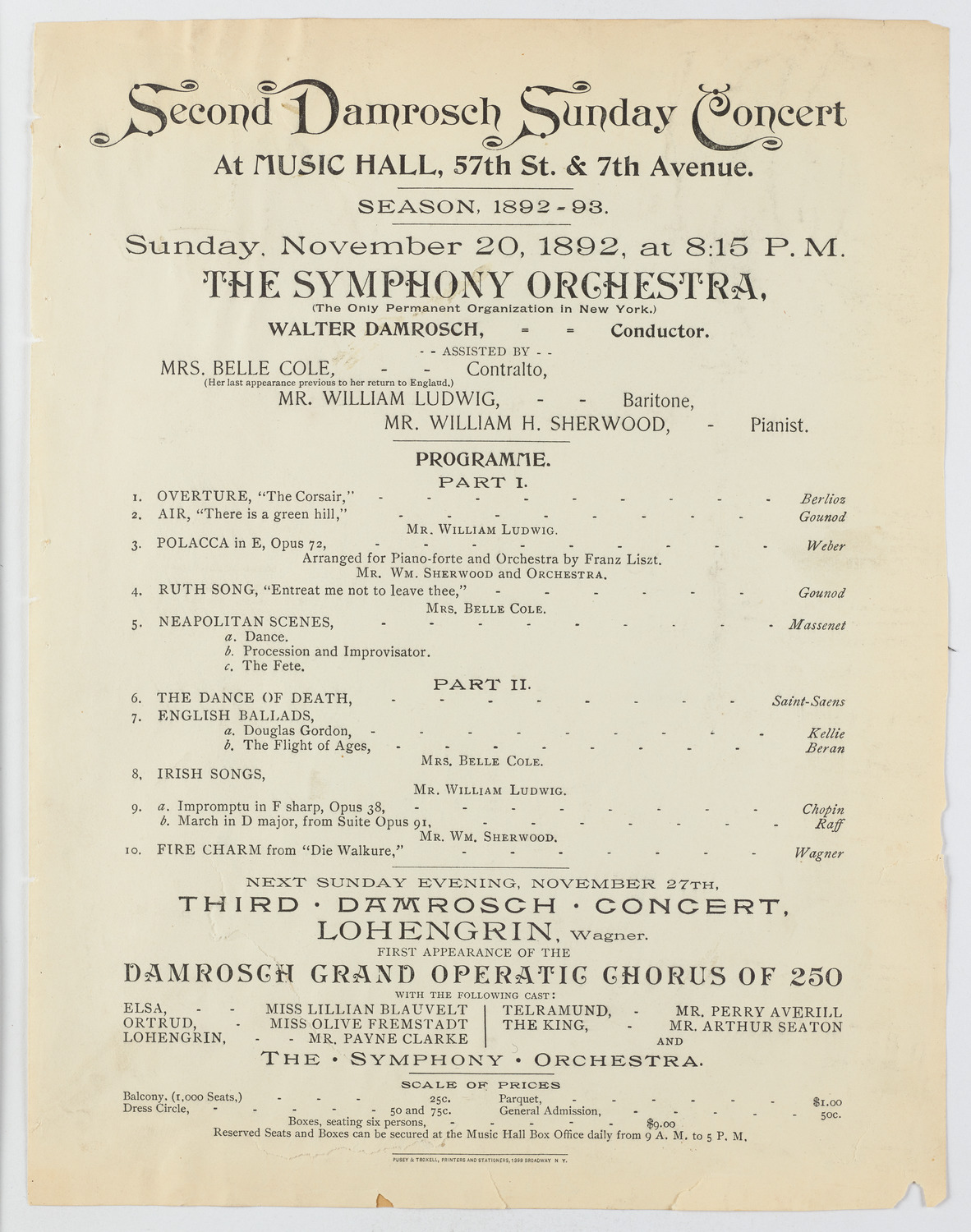 Damrosch Sunday Concert, November 20, 1892