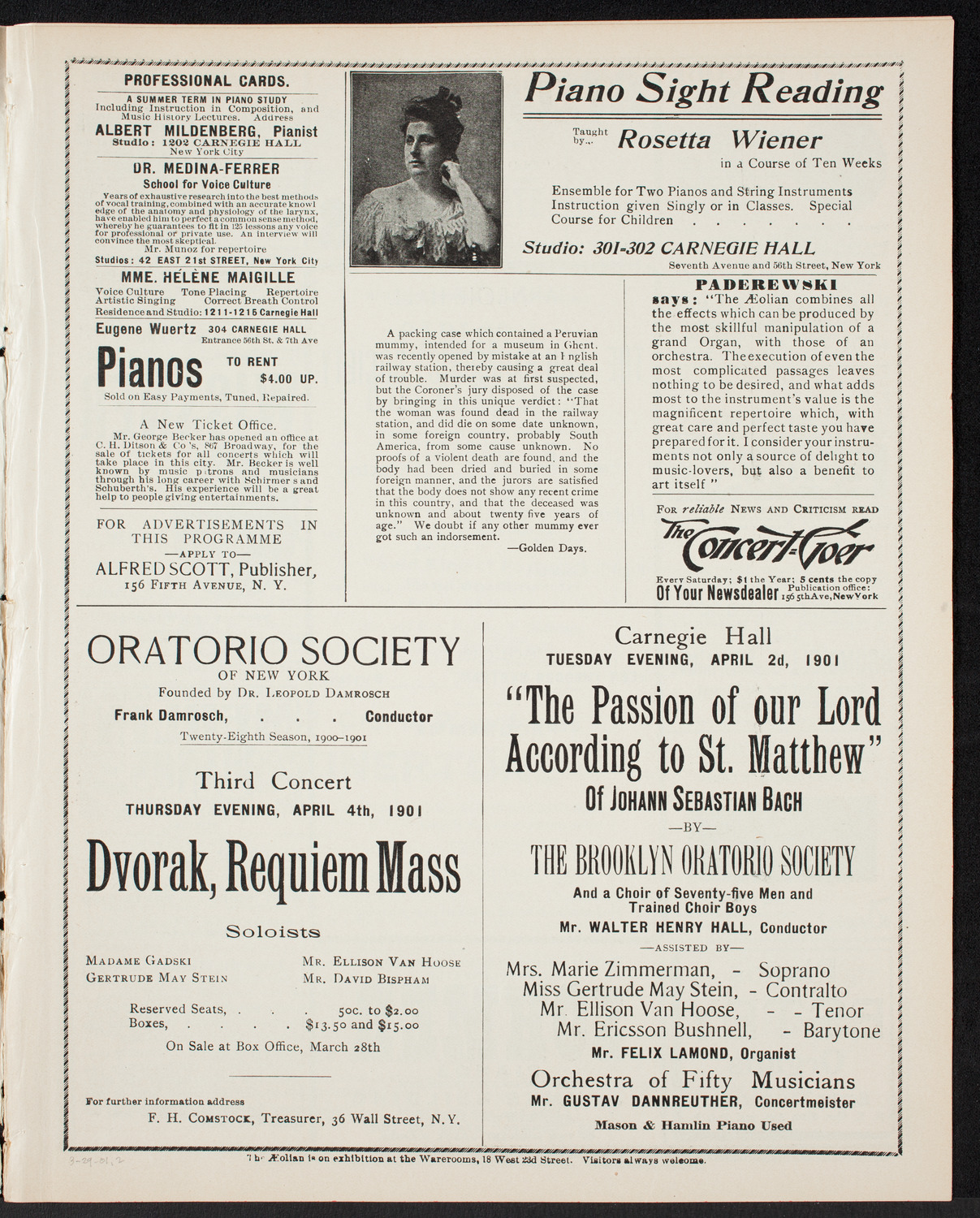 New York Philharmonic, March 29, 1901, program page 3