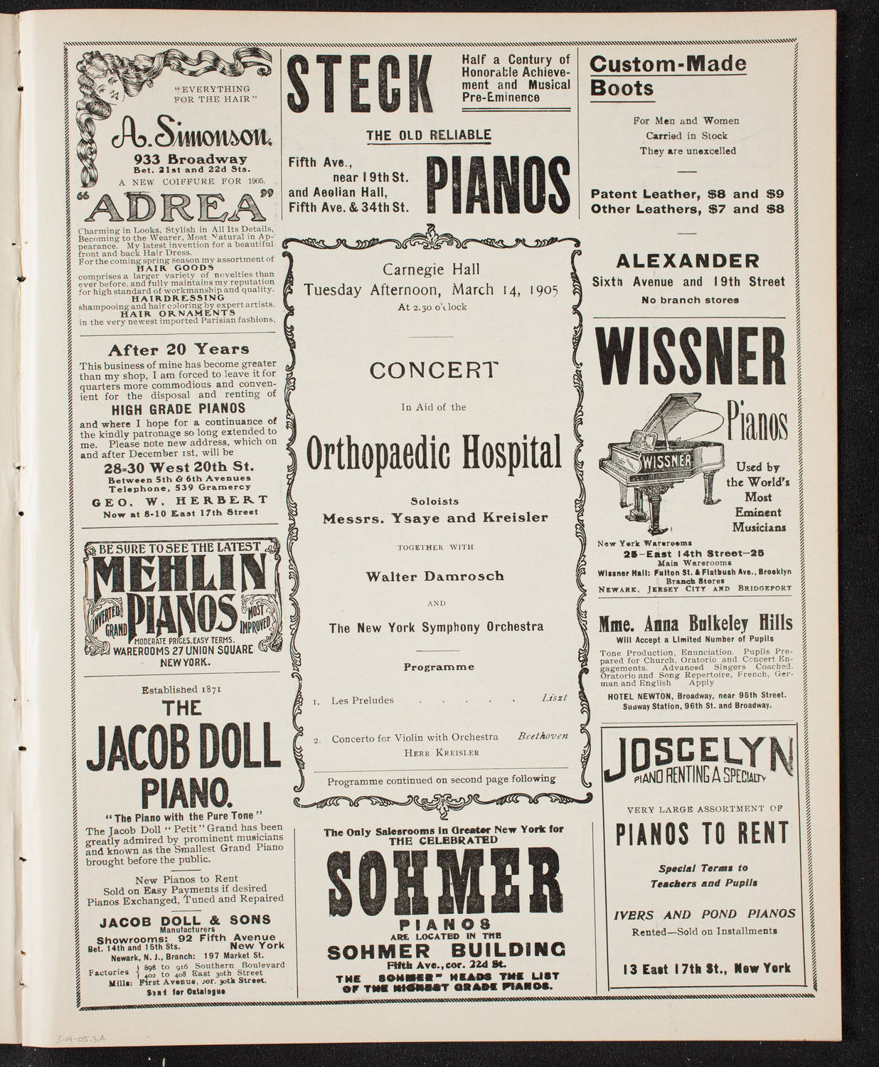 Benefit: Orthopedic Hospital, March 14, 1905, program page 5