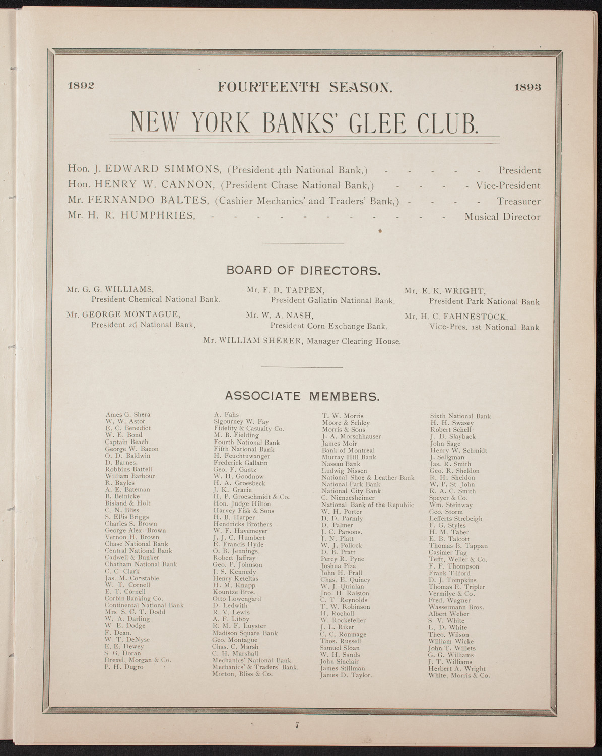 New York Banks' Glee Club, April 24, 1893, program page 7