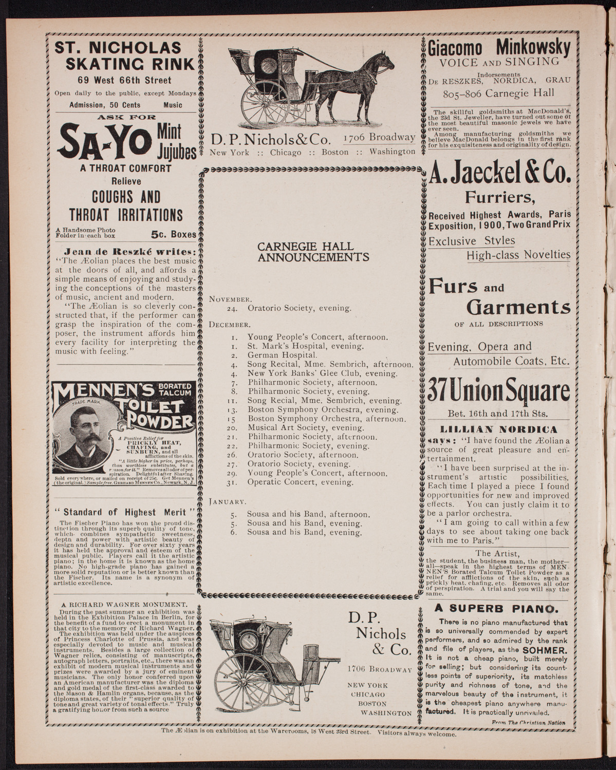 Benefit: Roman Catholic Orphan Asylums, November 22, 1900, program page 2