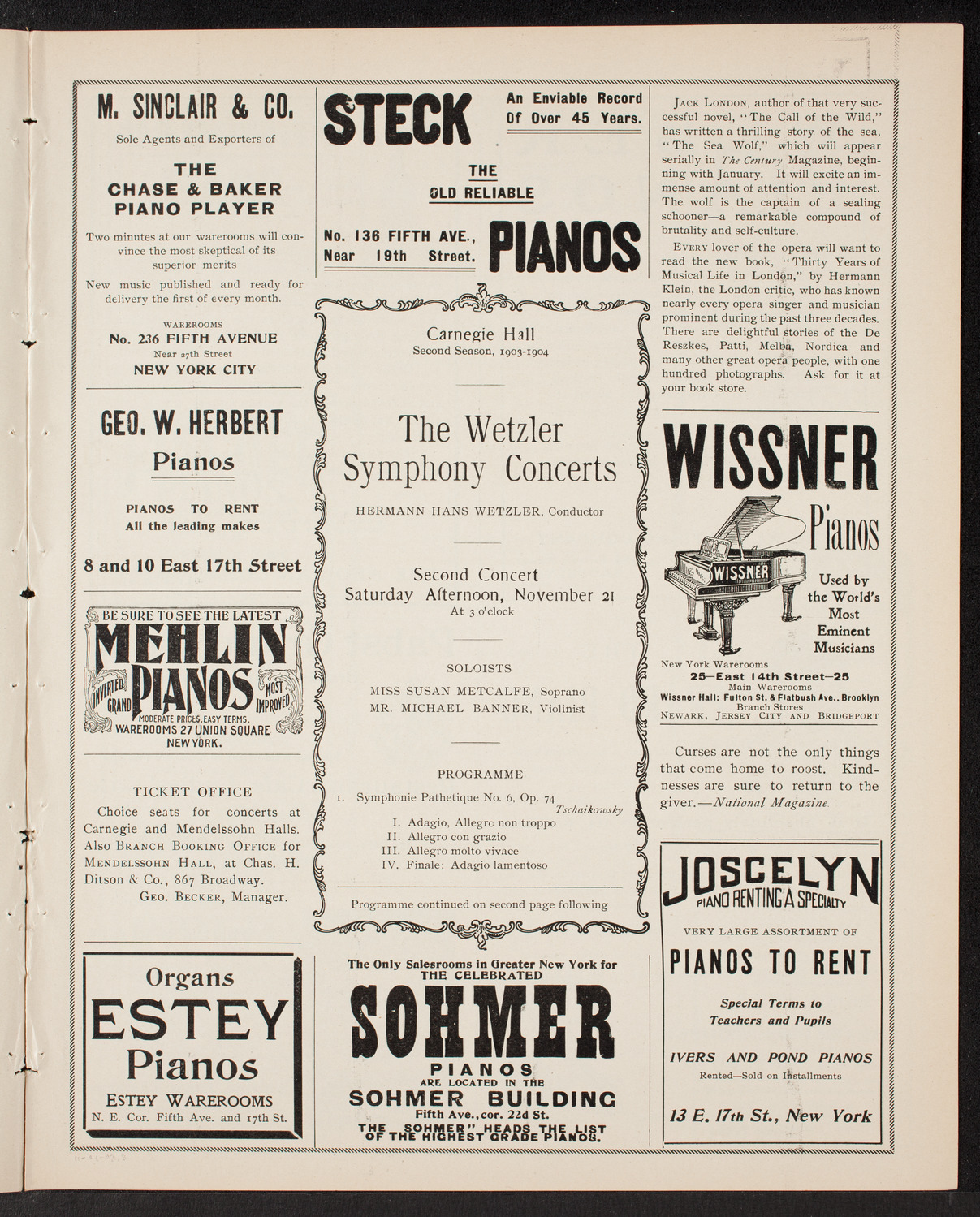 Wetzler Symphony Orchestra, November 21, 1903, program page 5