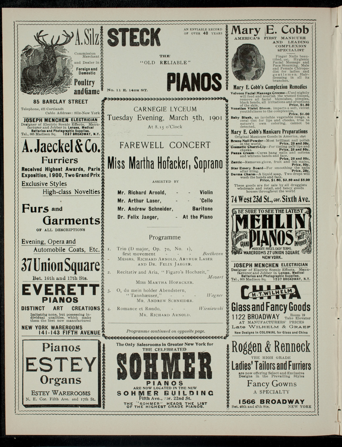 Martha Hofacker, March 5, 1901, program page 2