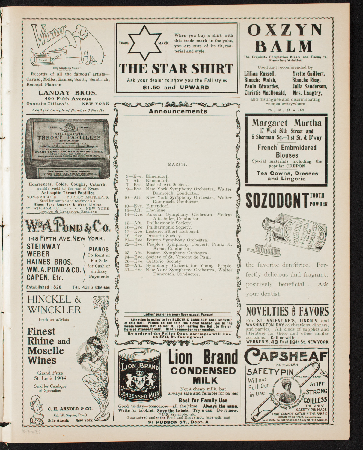 Volpe Symphony Society of New York, March 3, 1907, program page 3