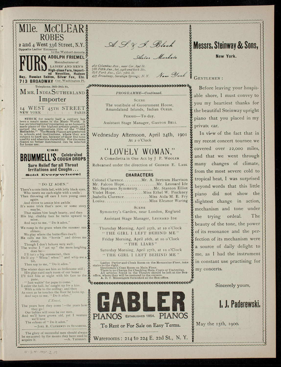 American Academy of Dramatic Arts Final Examination, April 24, 1901, program page 3