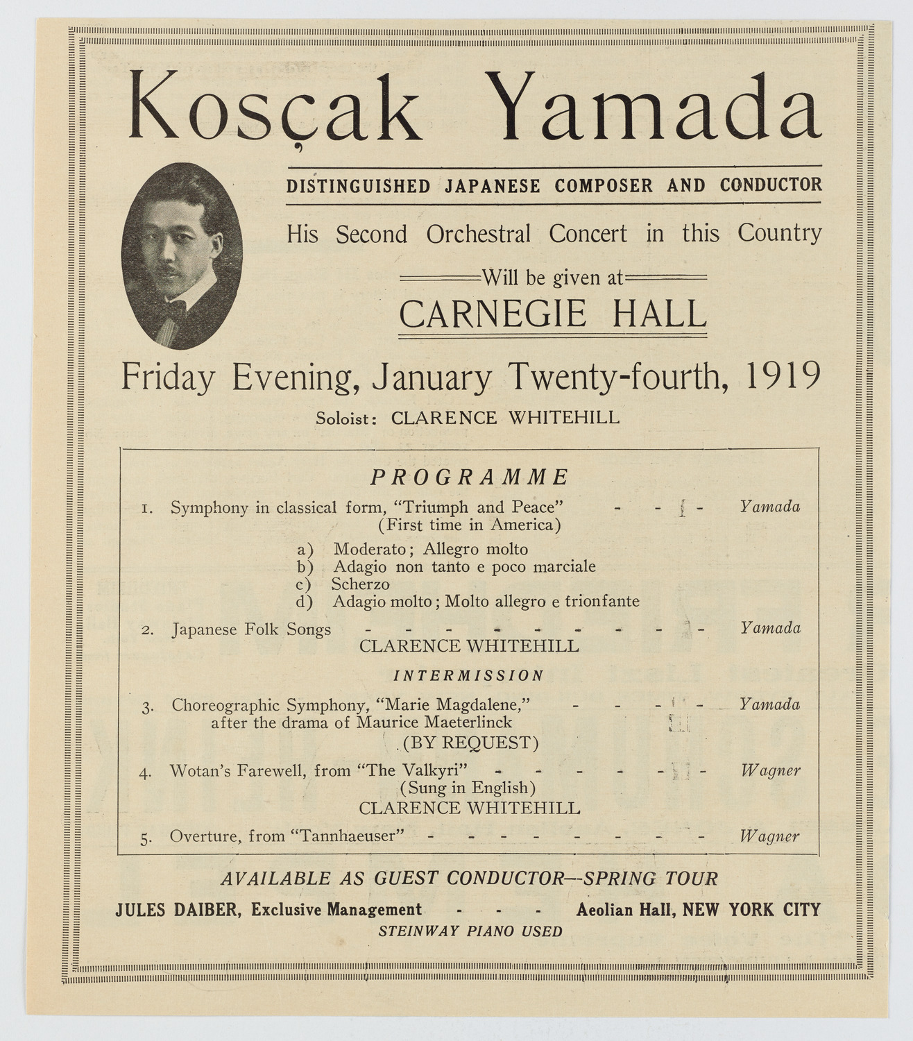 Koscak Yamada Orchestral Concert, January 24, 1919