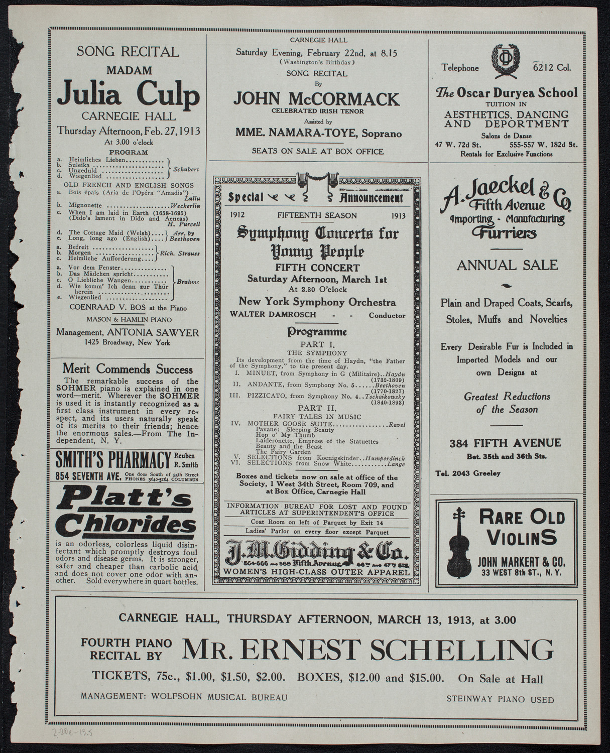 Boston Symphony Orchestra, February 20, 1913, program page 9