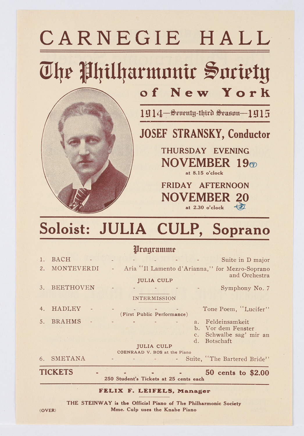 New York Philharmonic, November 1914