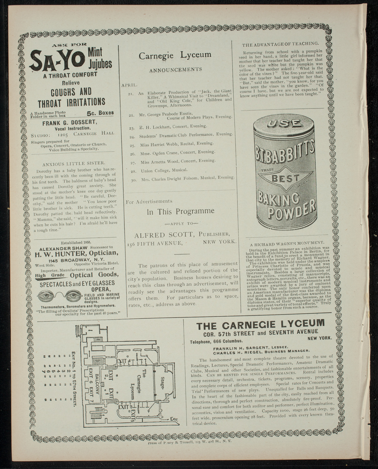 Comparative Literature Society Annual Meeting, April 21, 1900, program page 4