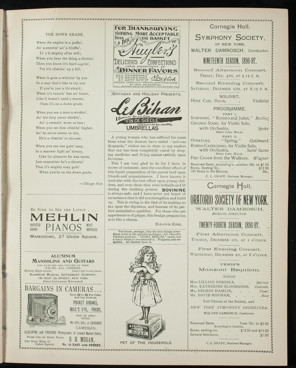 Bronislaw Huberman, Violin, with Seidl's Metropolitan Permanent Orchestra, November 21, 1896, program page 7