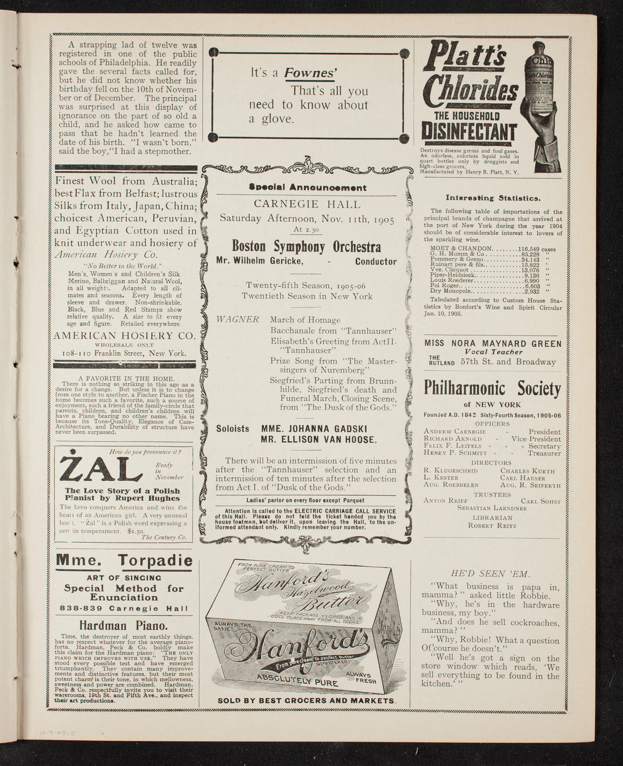 Boston Symphony Orchestra, November 9, 1905, program page 9