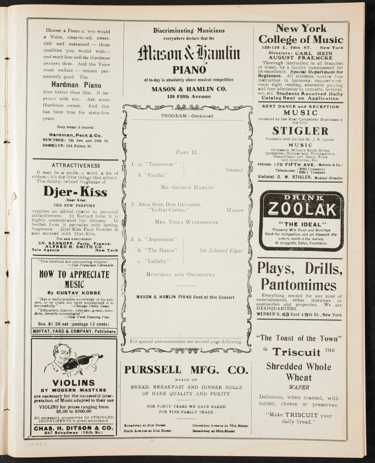 Musurgia, April 23, 1907, program page 7