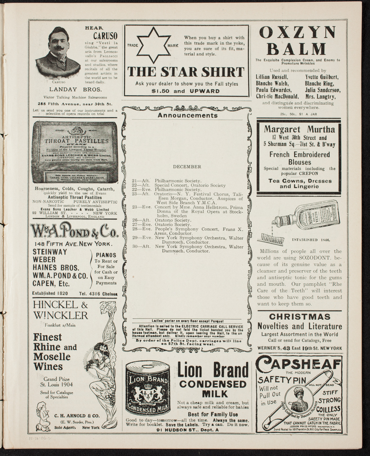 Russian Symphony Society of New York, December 20, 1906, program page 3