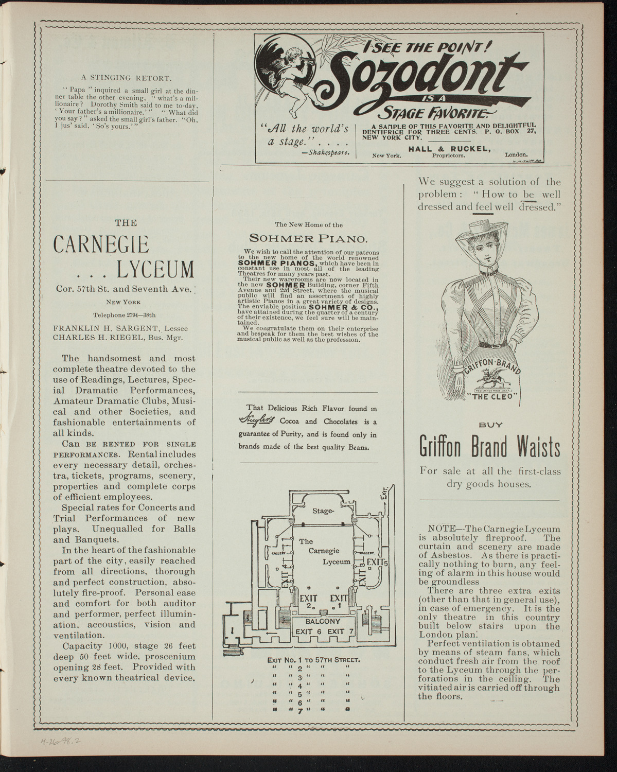 Students Dramatic Club, April 26, 1898, program page 3