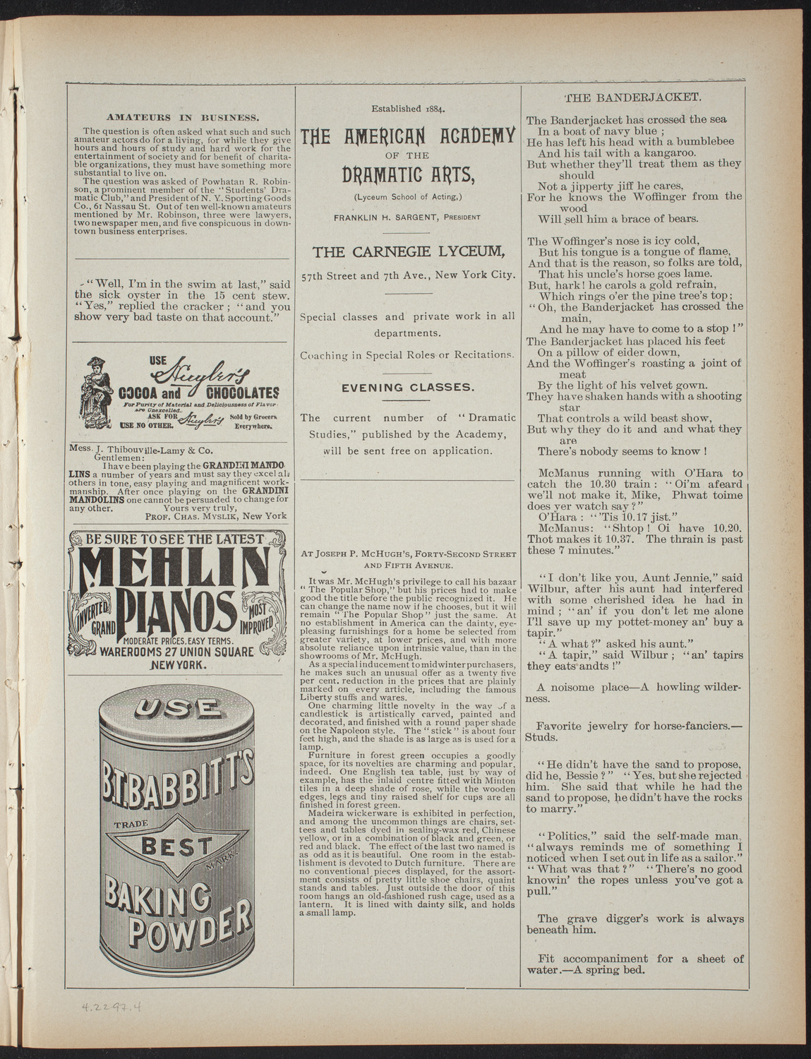 American Academy of Dramatic Arts, April 22, 1897, program page 7