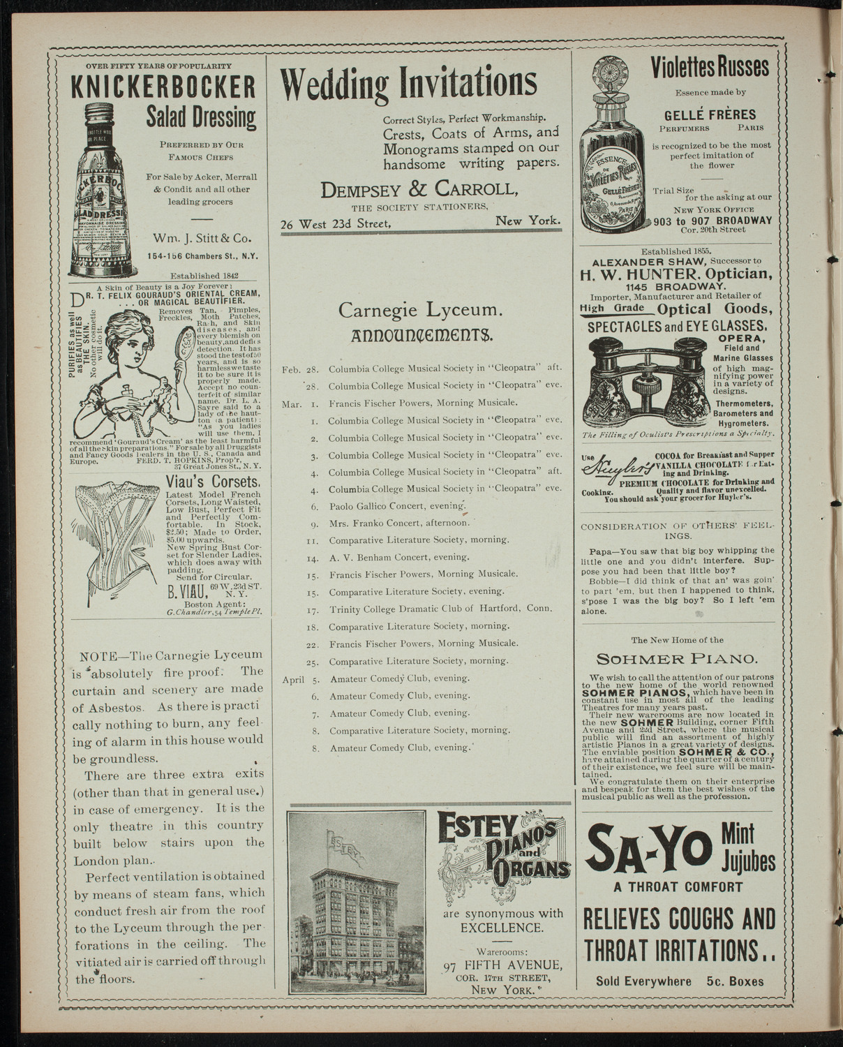 Columbia University Musical Society, February 27, 1899, program page 2