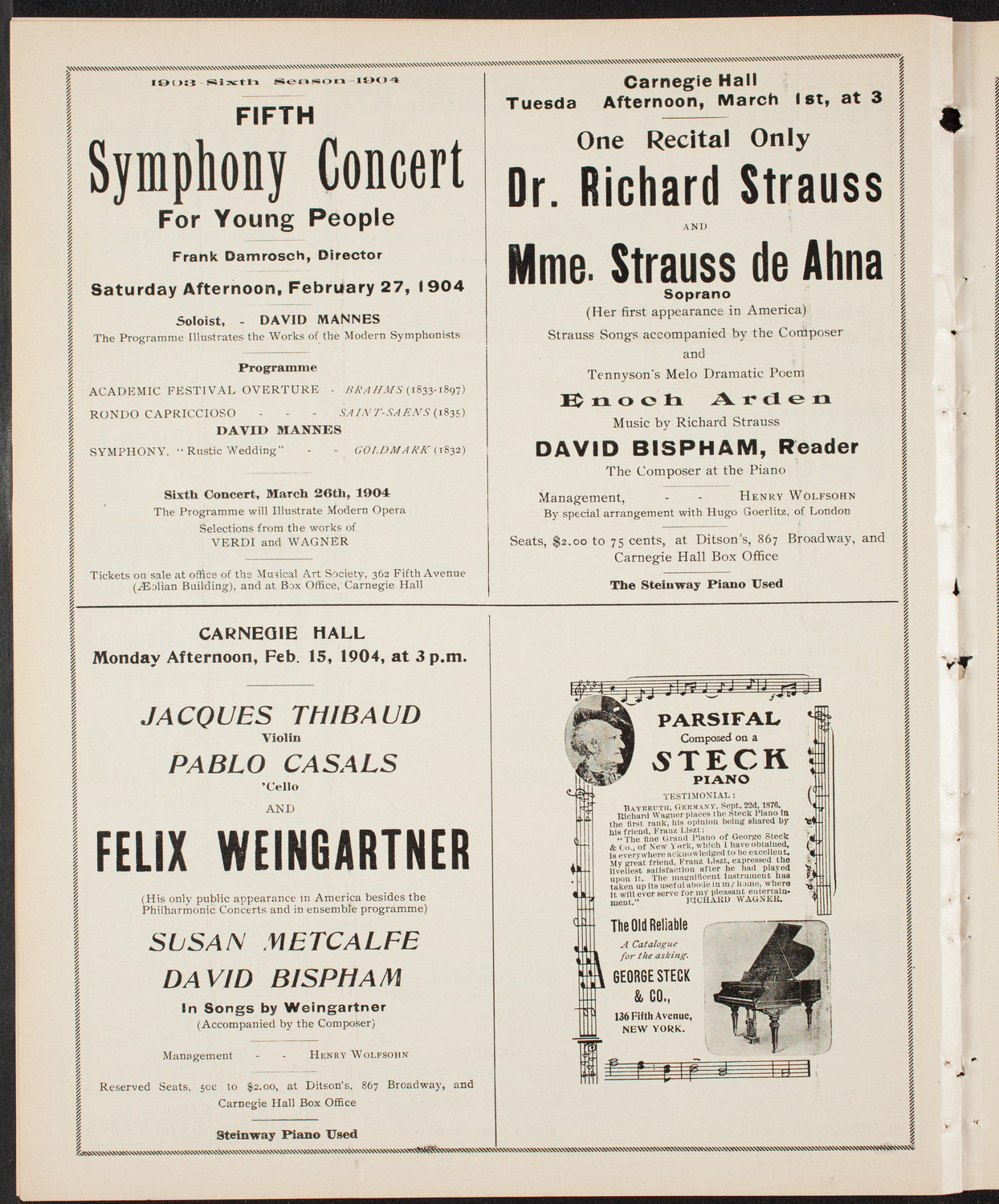 Ferruccio Busoni, Piano, February 13, 1904, program page 8