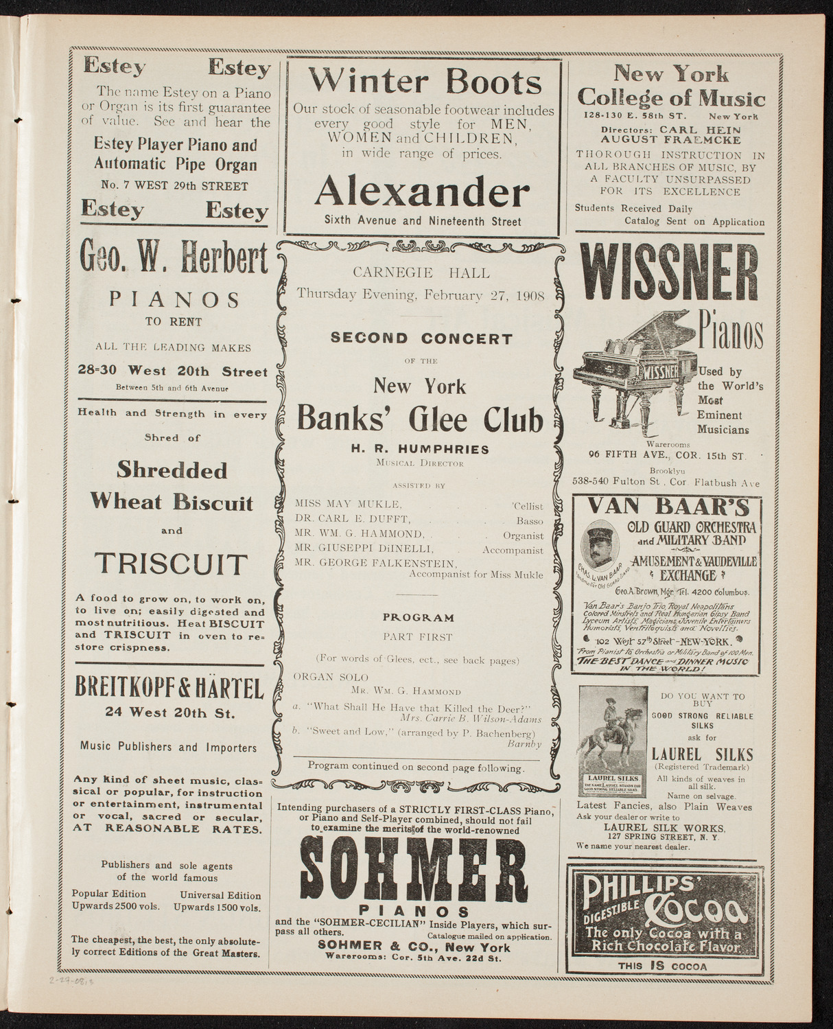 New York Banks' Glee Club, February 27, 1908, program page 5