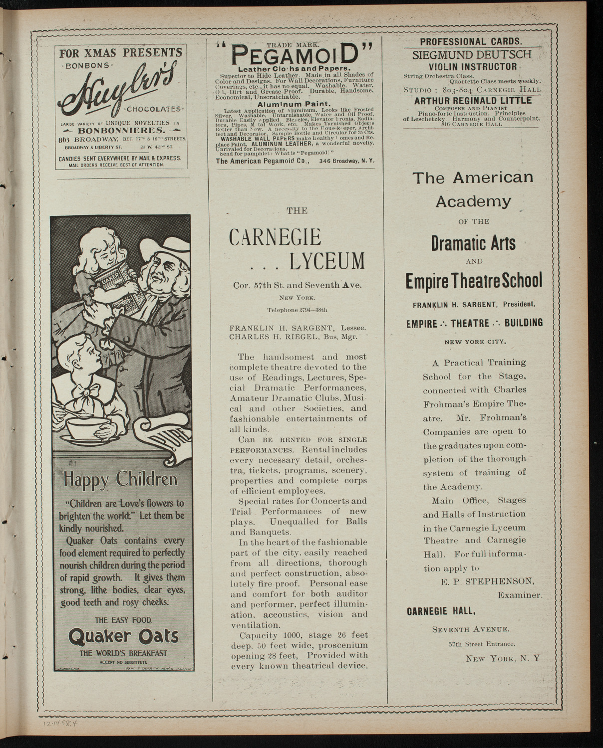 Amateur Comedy Club, December 14, 1898, program page 7