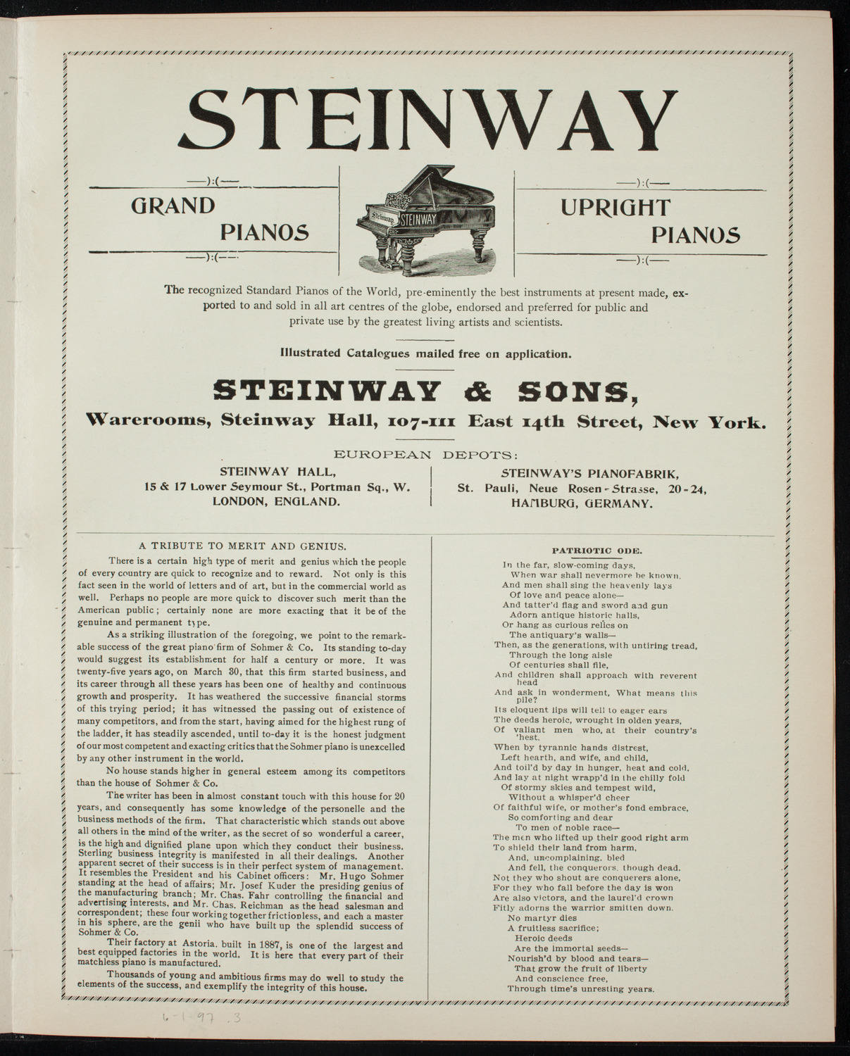 American Union of Swedish Singers, June 1, 1897, program page 5