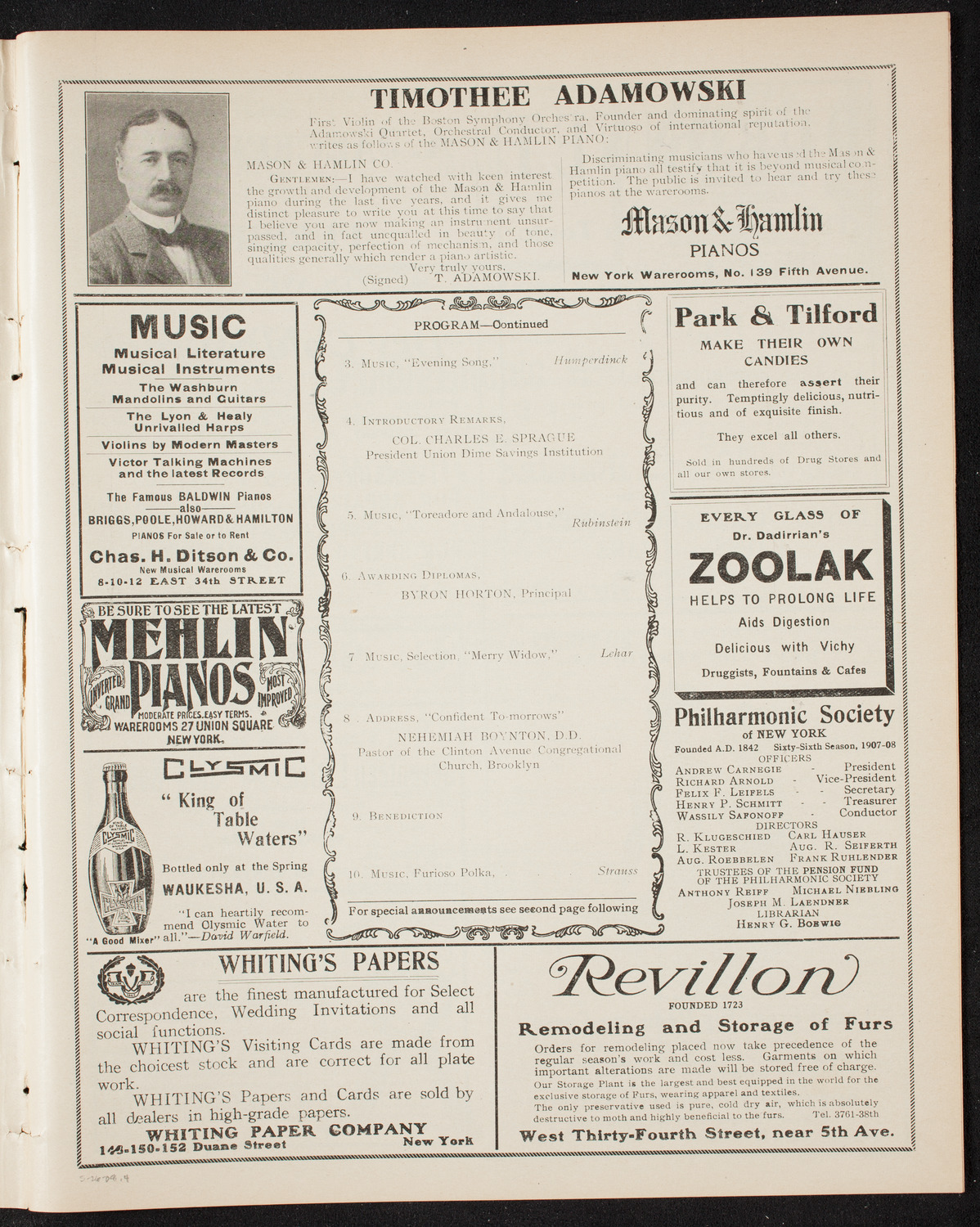 Graduation: Packard Commercial School, May 26, 1908, program page 7