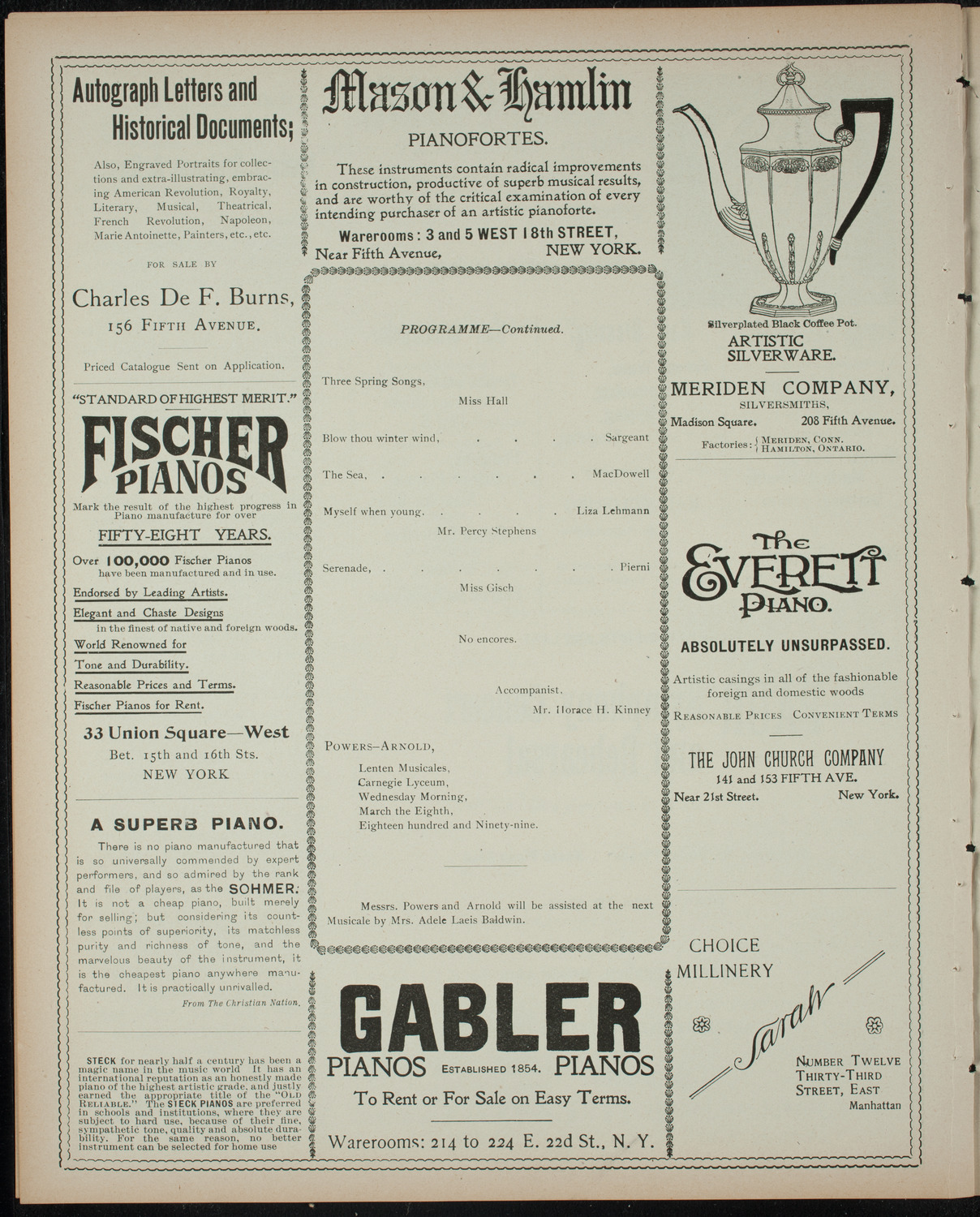 Powers-Arnold Wednesday Morning Musicale, March 8, 1899, program page 6