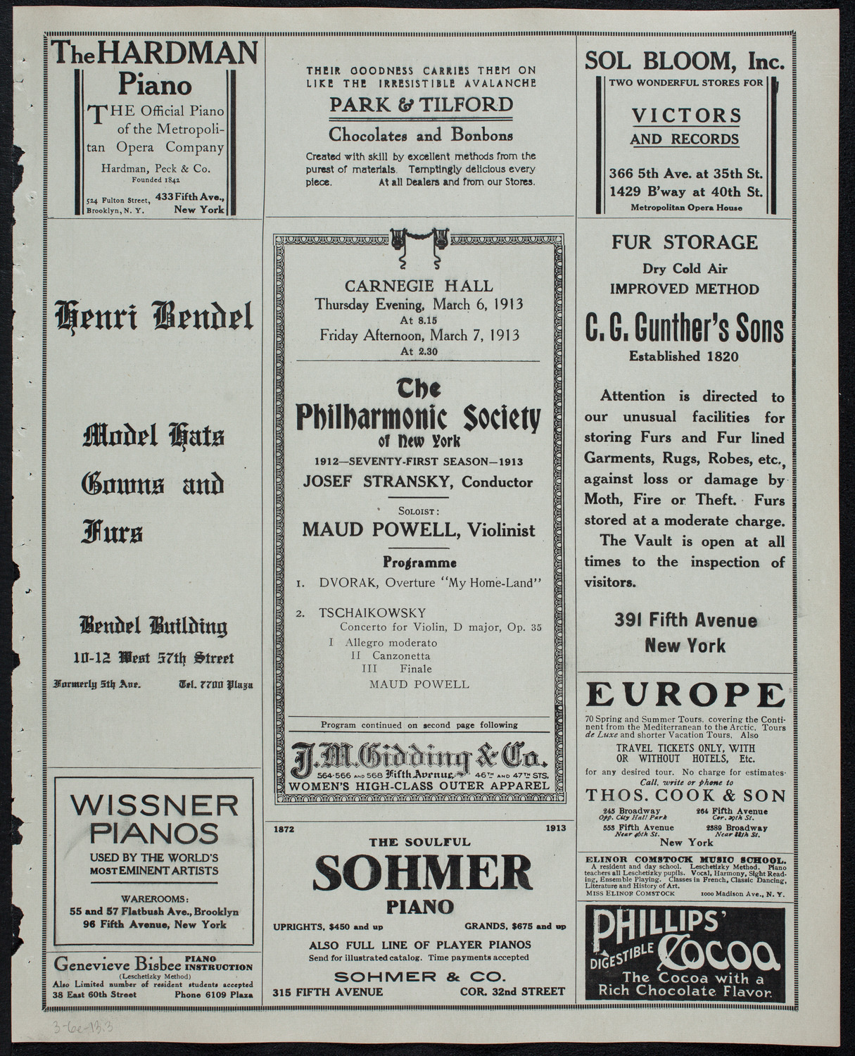 New York Philharmonic, March 6, 1913, program page 5