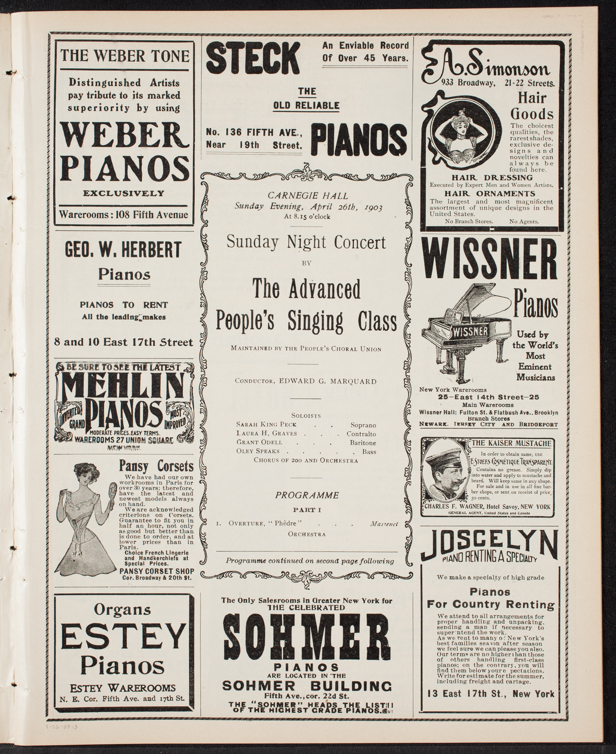 Advanced Singing Class of The People's Choral Union, April 26, 1903, program page 5